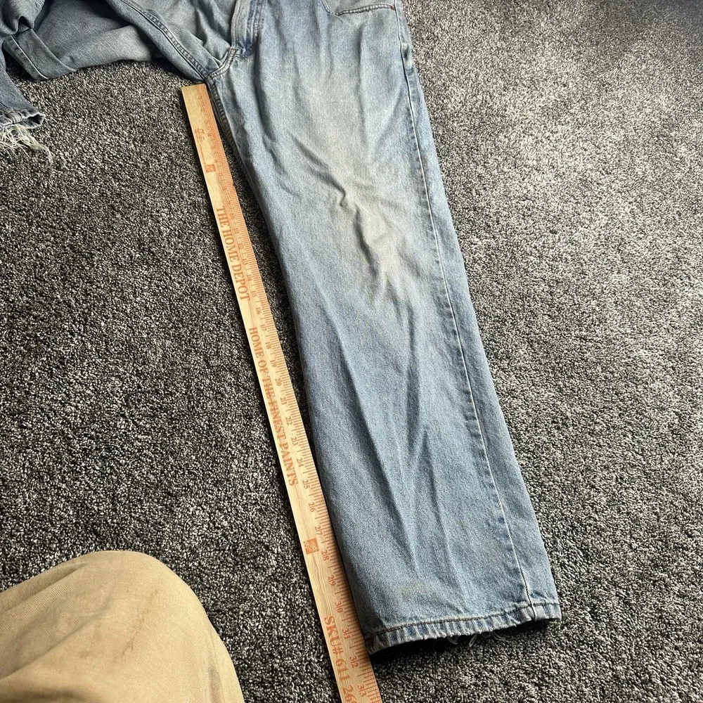 Levis 505 Jeans 38x32 Blue Distressed Denim Straight Leg Faded Y2K Grunge Skater